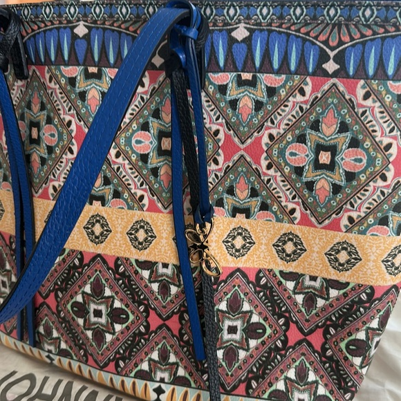 Johnny Was Multicolor Tote Bag with Blue Pouch - Picture 5 of 6